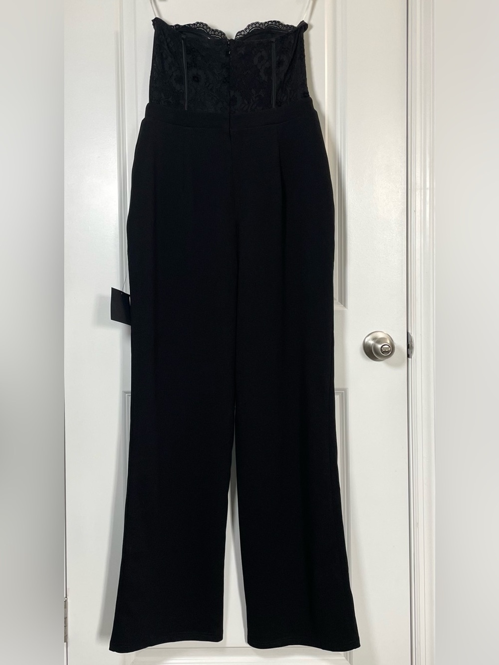 Lulus Black Lace Corset Jumpsuit Women’s Medium Strapless Wide Leg Elegant NWT - Picture 7 of 16